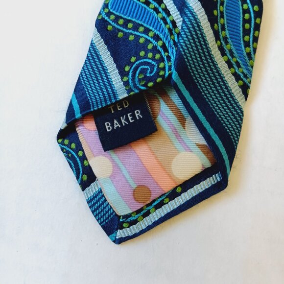 Ted Baker London Men's Blue Stripe/Paisley Silk Tie L60" W3.5" - Picture 4 of 12